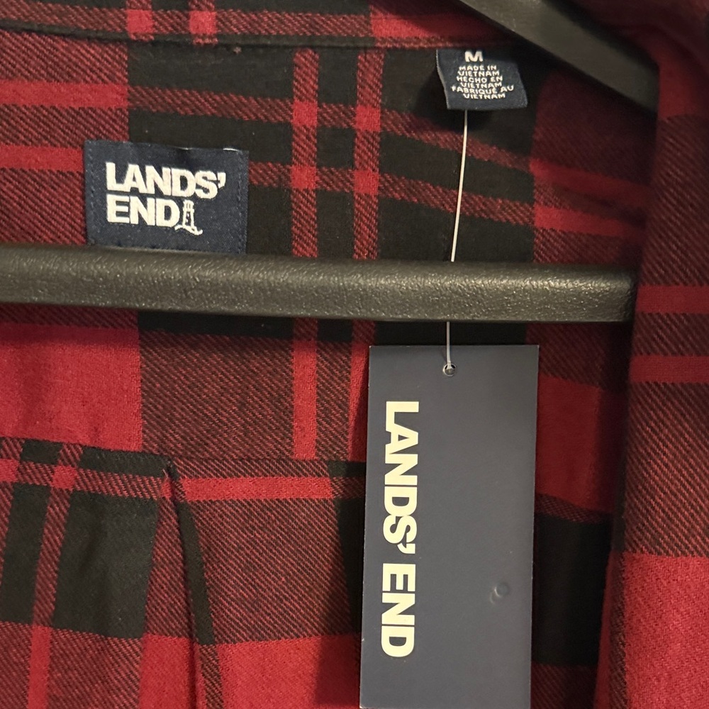 Lands' End Men's Plaid Button-Down Shirt - Red and Black - Picture 2 of 11